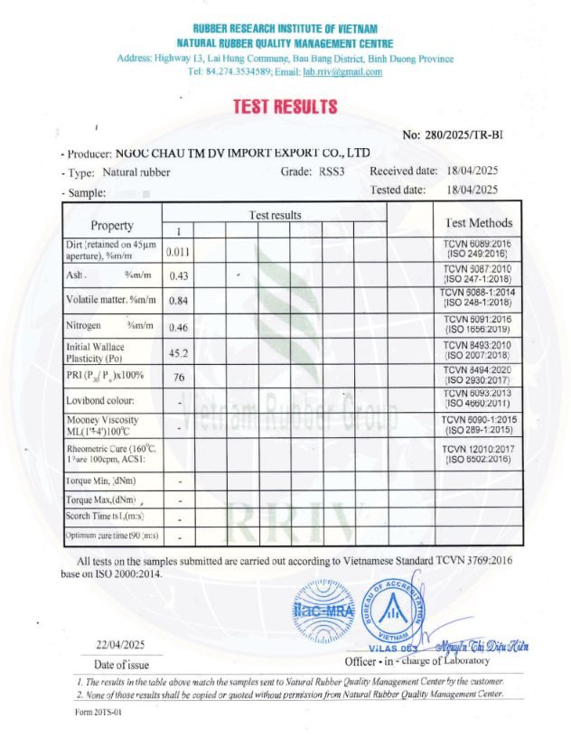 RSS 3 Rubber Test Methods